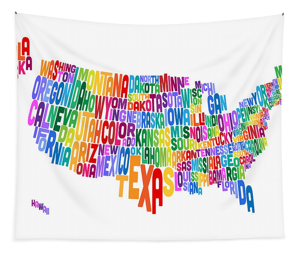 Usa Map Tapestry featuring the digital art United States Typography Text Map #4 by Michael Tompsett