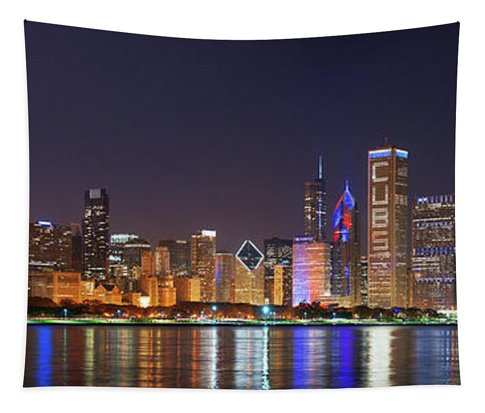 Photography Tapestry featuring the photograph Chicago Skyline With Cubs World Series #5 by Panoramic Images