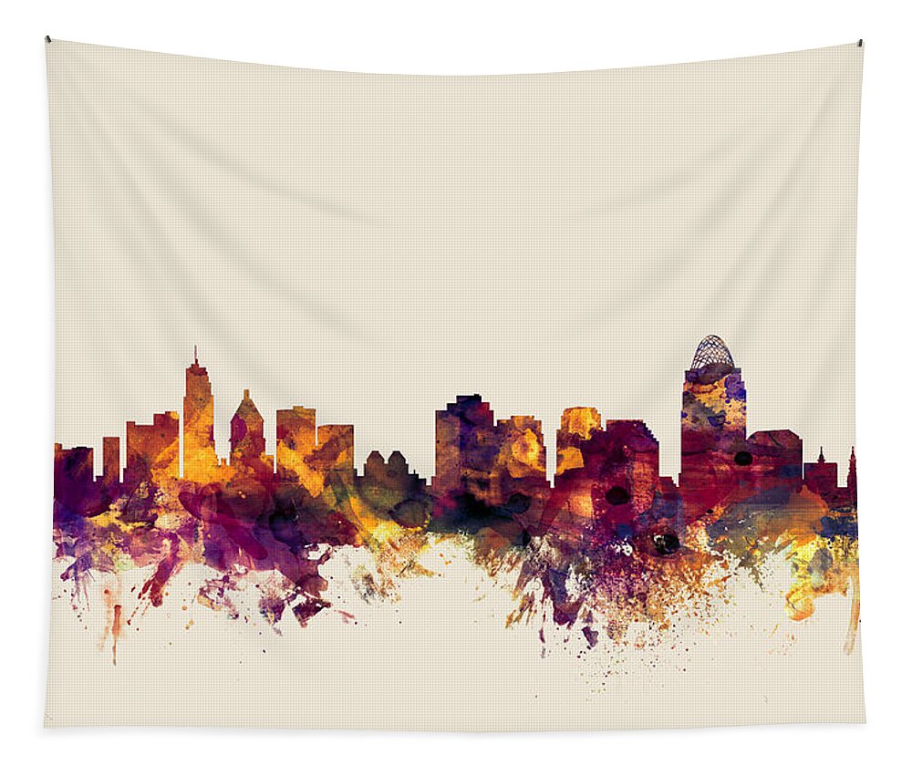 United States Tapestry featuring the digital art Cincinnati Ohio Skyline #5 by Michael Tompsett
