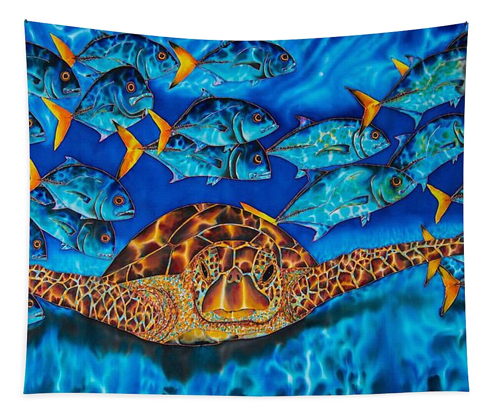 Turtle Tapestry featuring the painting Green Sea Turtle by Daniel Jean-Baptiste