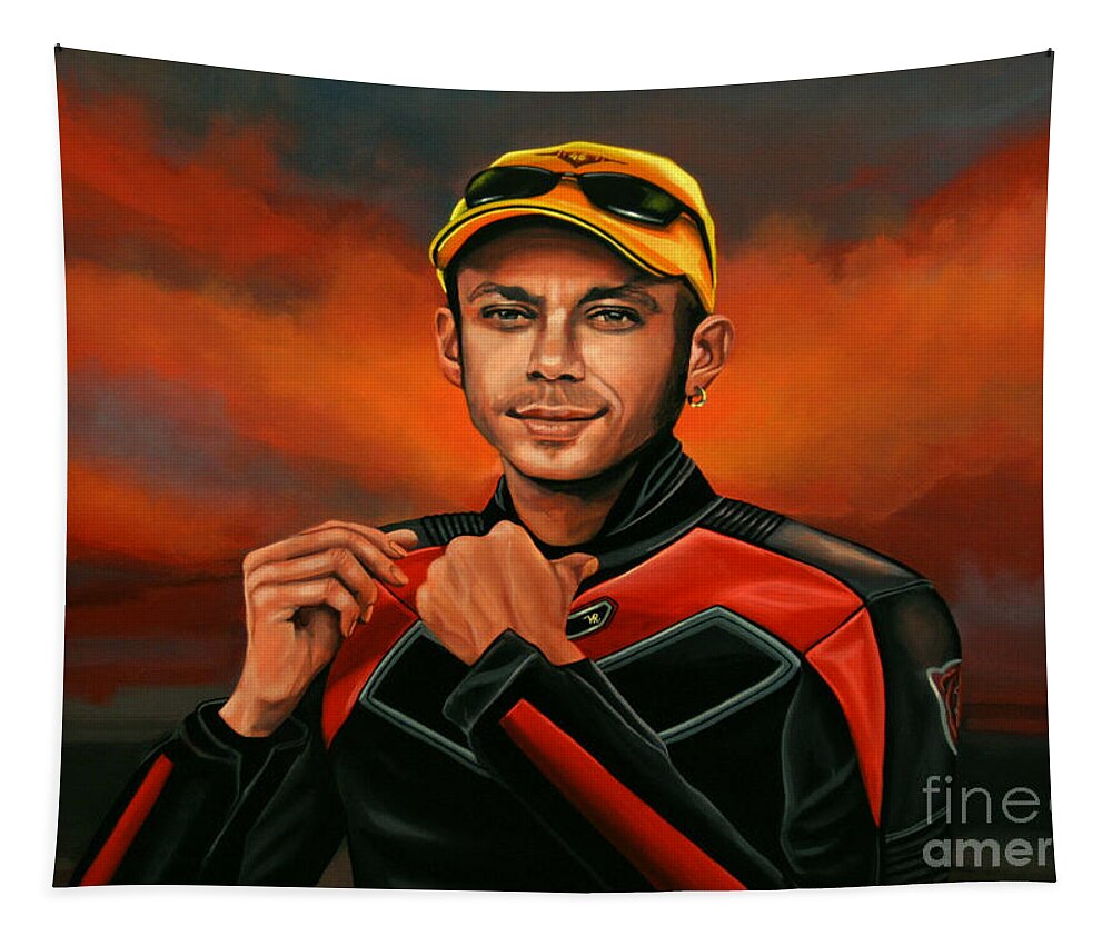 Valentino Rossi Tapestry featuring the painting Valentino Rossi by Paul Meijering