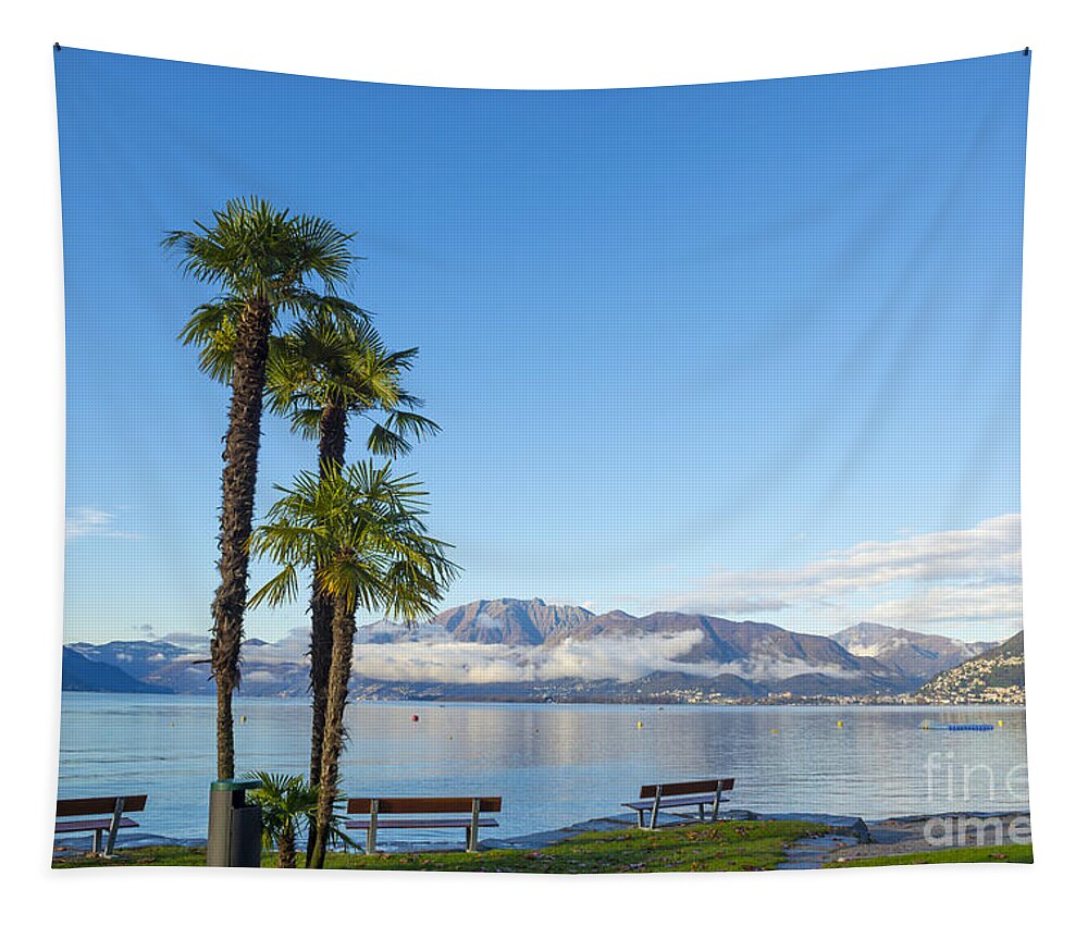 Lago Maggiore Tapestry featuring the photograph Alpine lake #50 by Mats Silvan