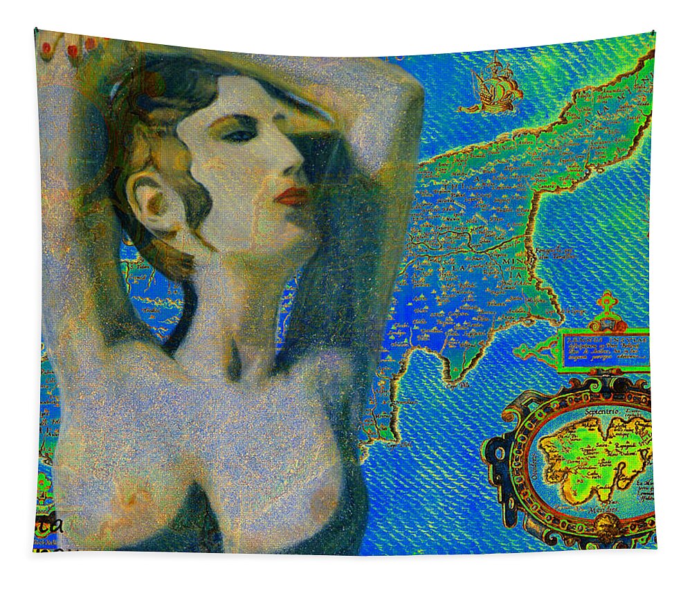 Augusta Stylianou Tapestry featuring the digital art Ancient Cyprus Map and Aphrodite #9 by Augusta Stylianou