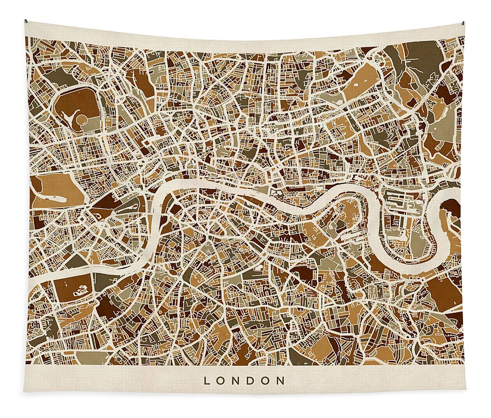 London Tapestry featuring the digital art London England Street Map #6 by Michael Tompsett