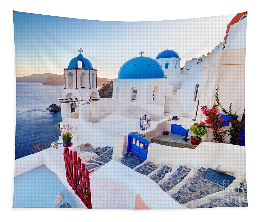 Santorini Tapestry featuring the photograph Oia town on Santorini Greece #6 by Michal Bednarek
