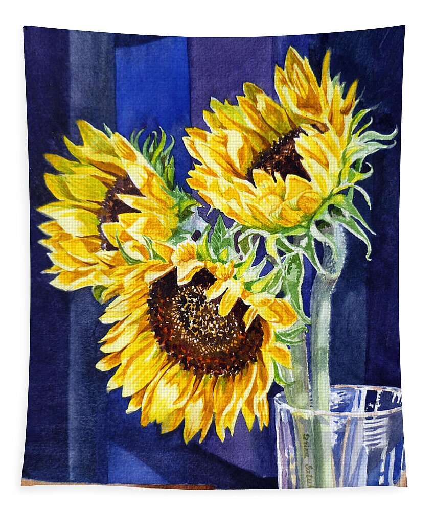 Sunflowers Tapestry featuring the painting Sunflowers #4 by Irina Sztukowski