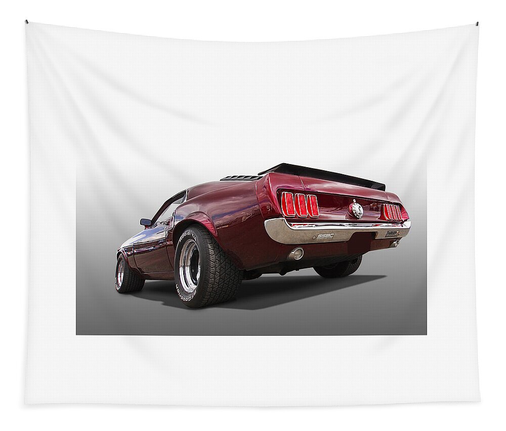 Classic Ford Mustang Tapestry featuring the photograph '69 Mustang Rear #69 by Gill Billington