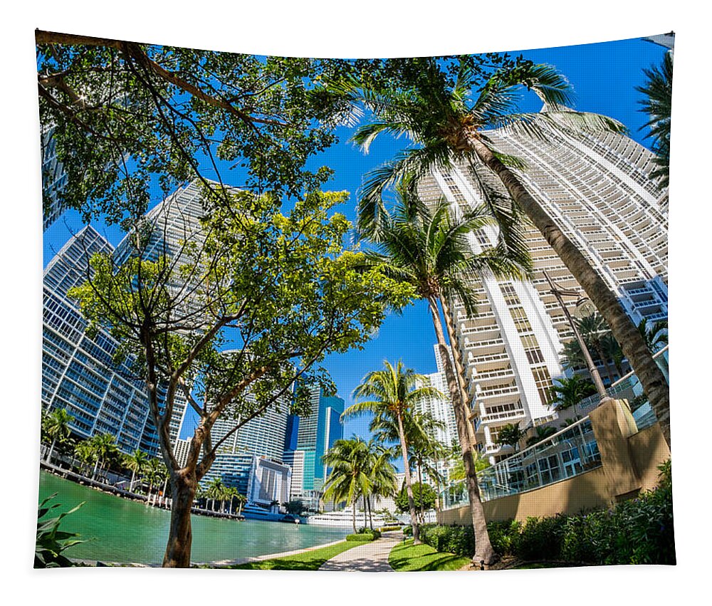 Architecture Tapestry featuring the photograph Downtown Miami Brickell Fisheye by Raul Rodriguez