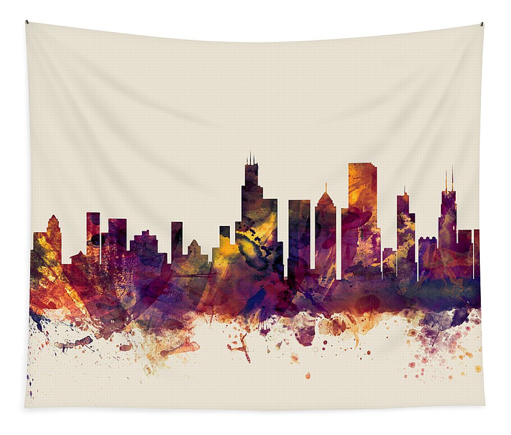 Chicago Tapestry featuring the digital art Chicago Illinois Skyline #8 by Michael Tompsett
