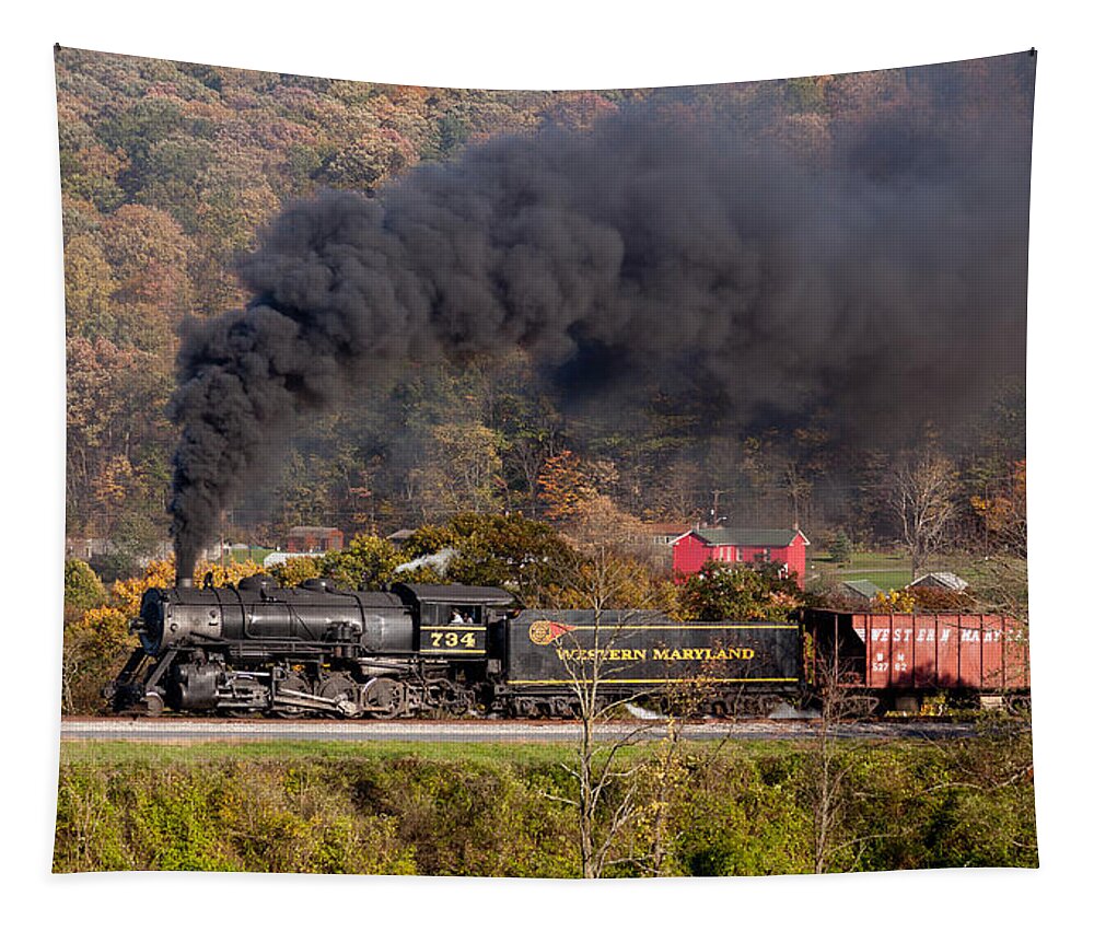 Antique Tapestry featuring the photograph WM Steam train powers along railway #8 by Steven Heap