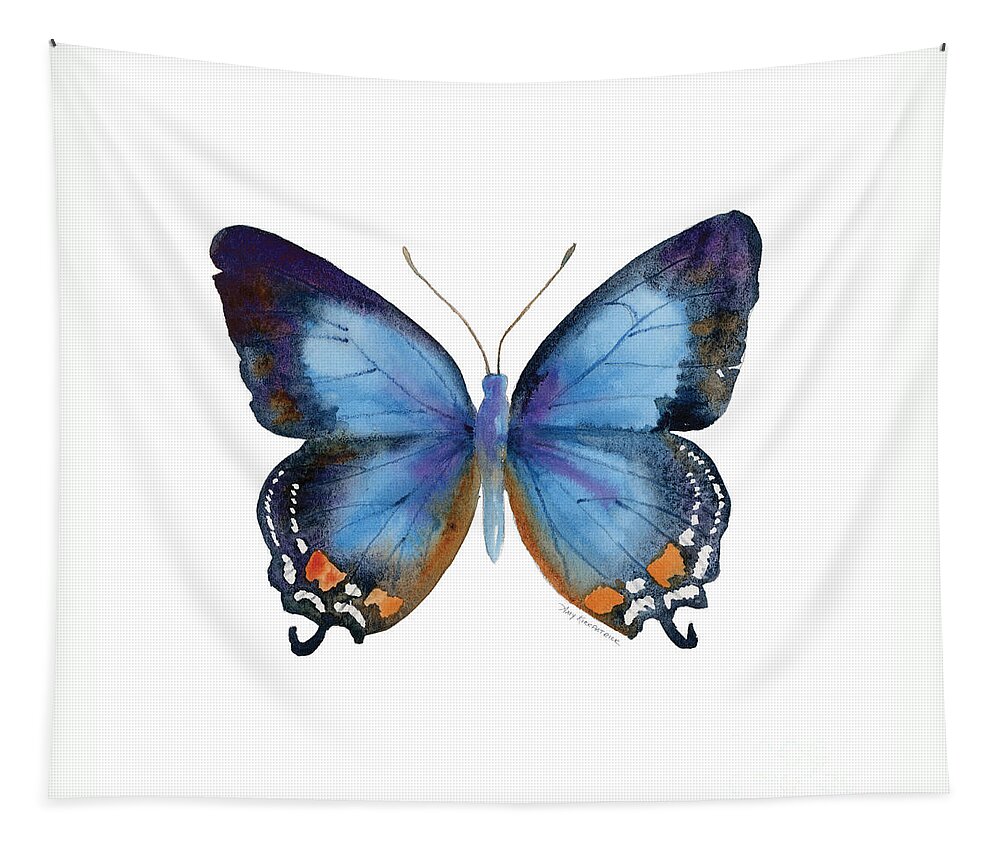 Imperial Blue Butterfly Blue Butterfly Butterflies Blue And Orange Butterfly Butterfly Blue And Black Butterfly Nature Wings Winged Insect Nature Watercolor Butterflies Watercolor Butterfly Butterfly On White Background White Background Butterfly With White Background Blue Butterfly Face Mask Tapestry featuring the painting 80 Imperial Blue Butterfly by Amy Kirkpatrick