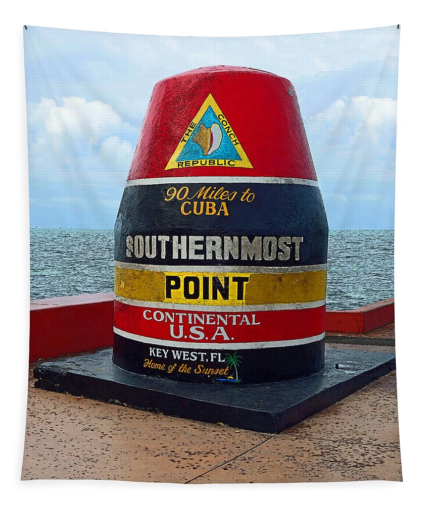 Key West Florida Tapestry featuring the photograph Southernmost Point Key West - 90 Miles to Cuba by Rebecca Korpita