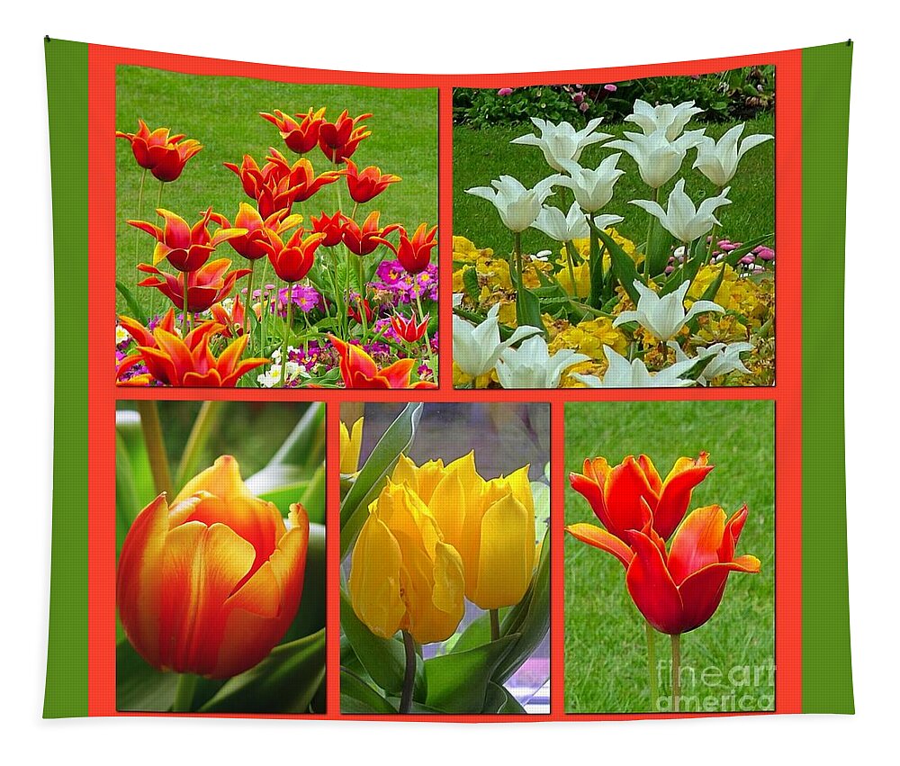 Tulips Tapestry featuring the photograph A Collage of Aspiring Tulips by Joan-Violet Stretch