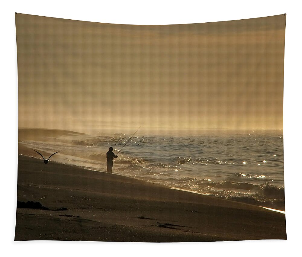 Beach Tapestry featuring the photograph A Fisherman's Morning by Gary Blackman