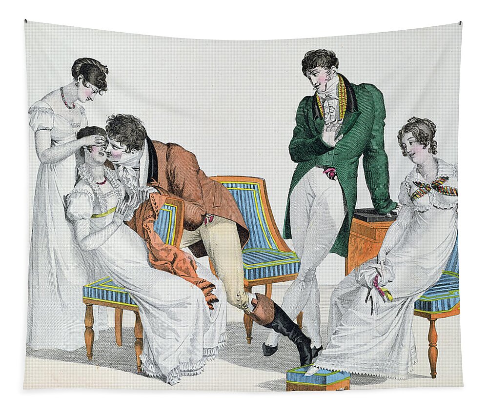 Male Tapestry featuring the drawing A Kissing Game by French School