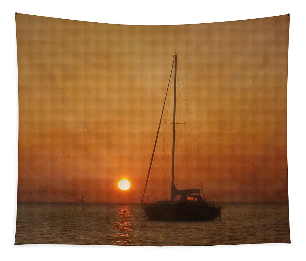 Sunset Tapestry featuring the photograph A Ship in the Night by Kim Hojnacki