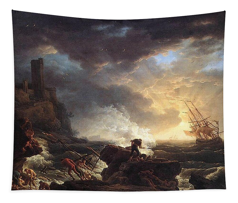 Shipwreck Tapestry featuring the painting A Shipwreck by Claude Joseph Vernet