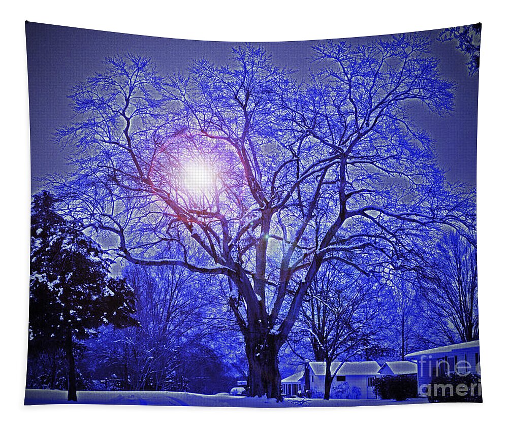 A Snow Glow Evening Tapestry featuring the photograph A Snow Glow Evening by Lydia Holly