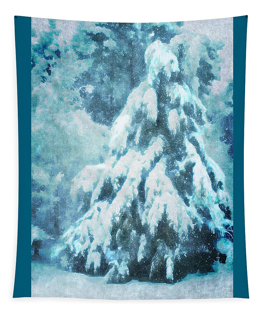 Soft Winter Scenes Tapestry featuring the digital art A Snow Tree by Pamela Smale Williams
