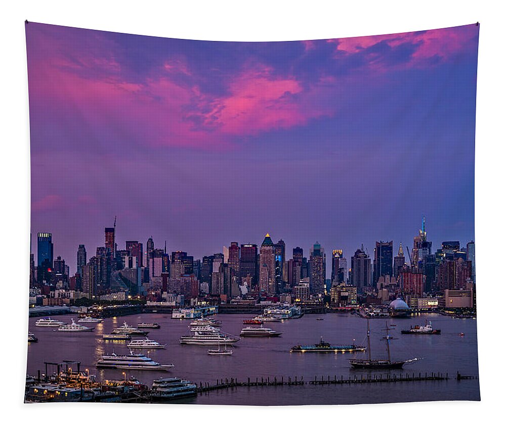 Manhattan Tapestry featuring the photograph A Spectacular New York City evening by Susan Candelario