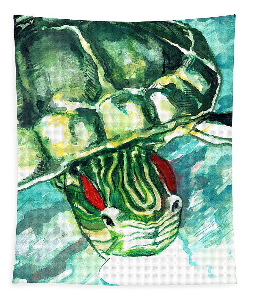Turtle Tapestry featuring the painting A Turtle Who Likes To Eat Fish by Rene Capone