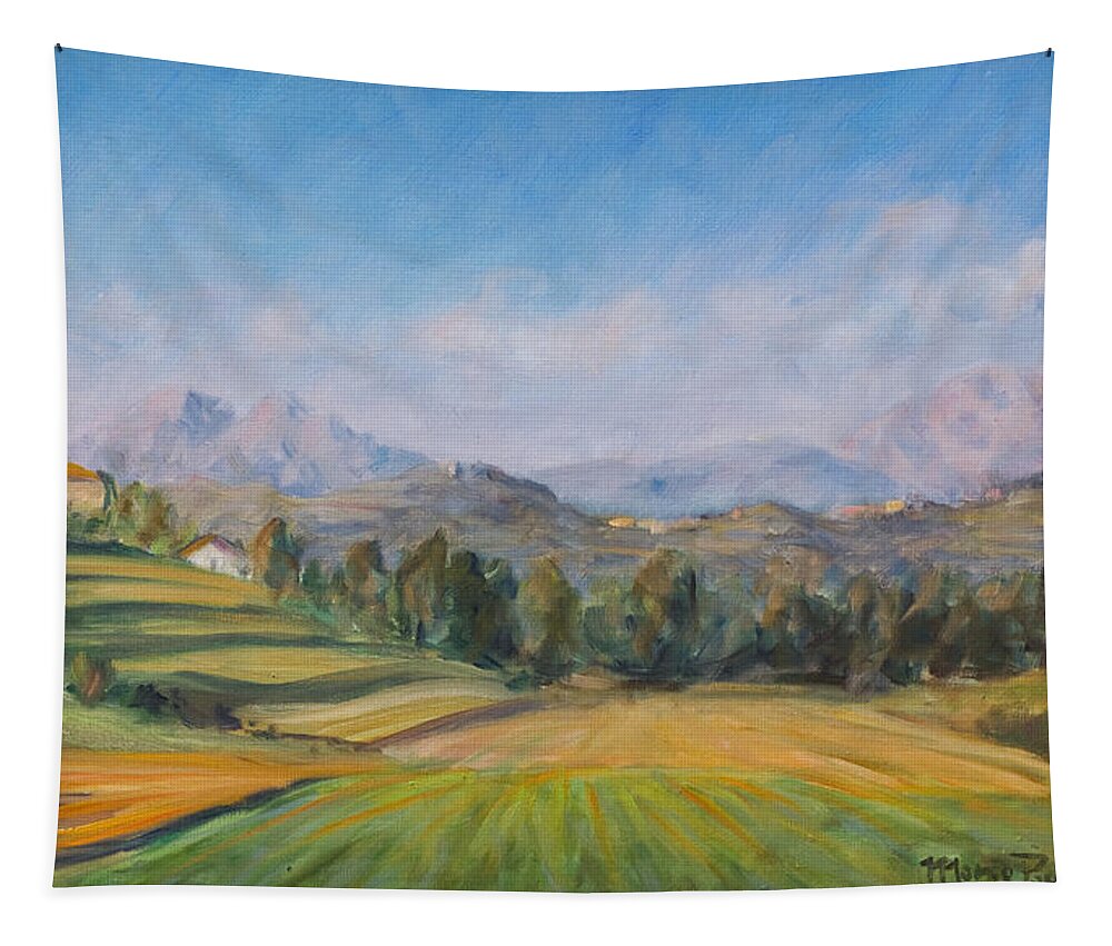 Valley Tapestry featuring the painting A valley in Brianza by Marco Busoni