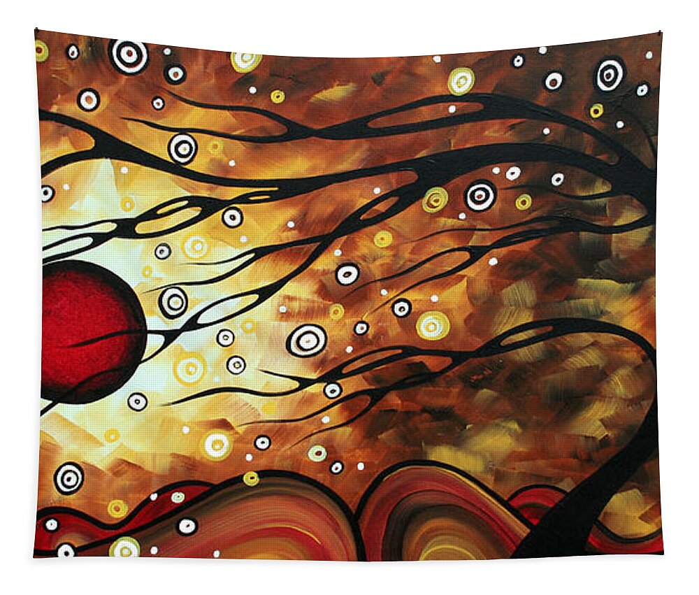 Abstract Tapestry featuring the painting Abstract Art Original Circle Painting FLAMING DESIRE by MADART by Megan Aroon