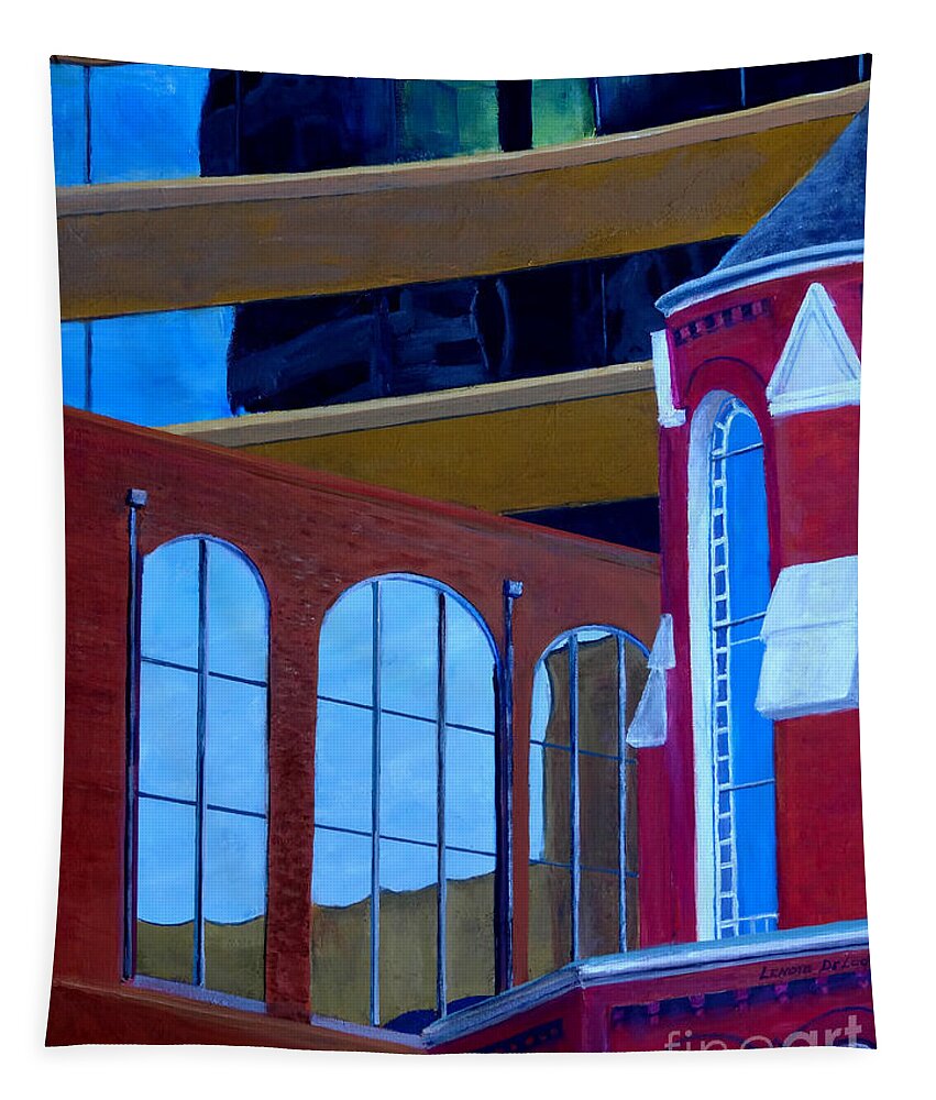 Art Tapestry featuring the painting Abstract City Downtown Shreveport Louisiana Urban Buildings and Church by Lenora De Lude