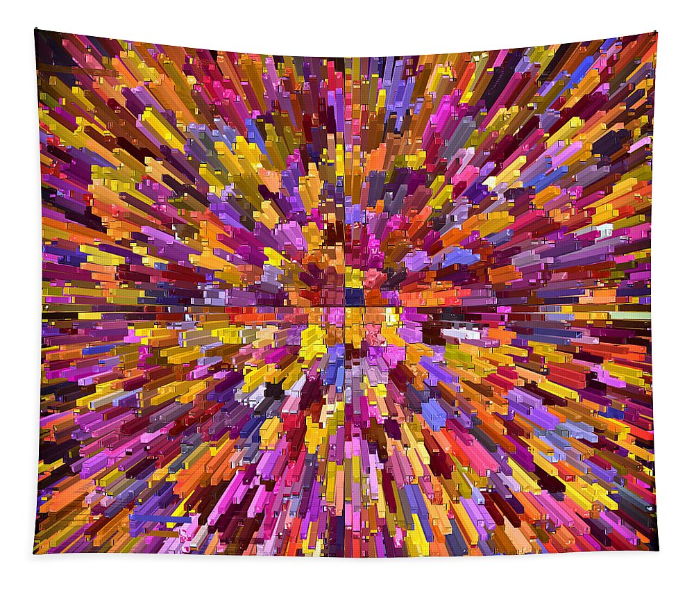 Abstracts Tapestry featuring the digital art Abstract Cubes Red Orange by Kurt Van Wagner