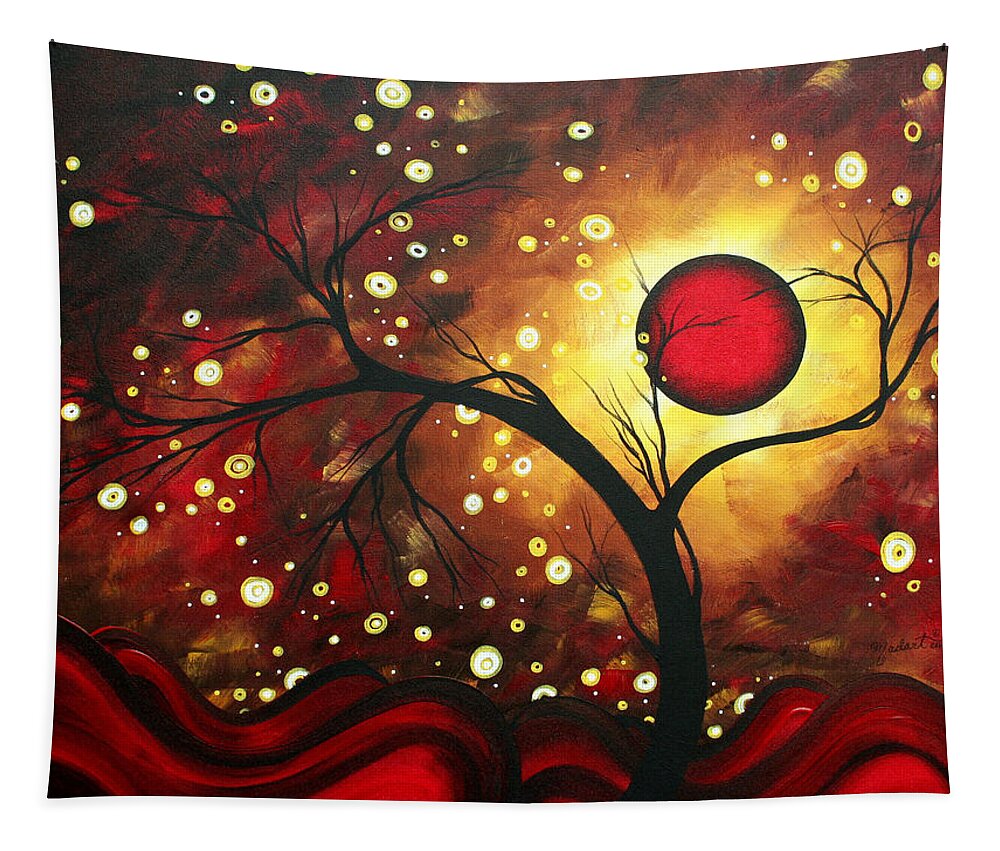 Abstract Tapestry featuring the painting Abstract Landscape Glowing Orb by MADART by Megan Aroon