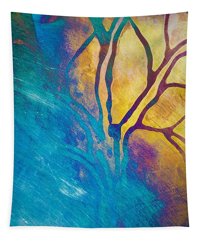 Tree Tapestry featuring the mixed media Fire And Ice Abstract Tree Art by Priya Ghose