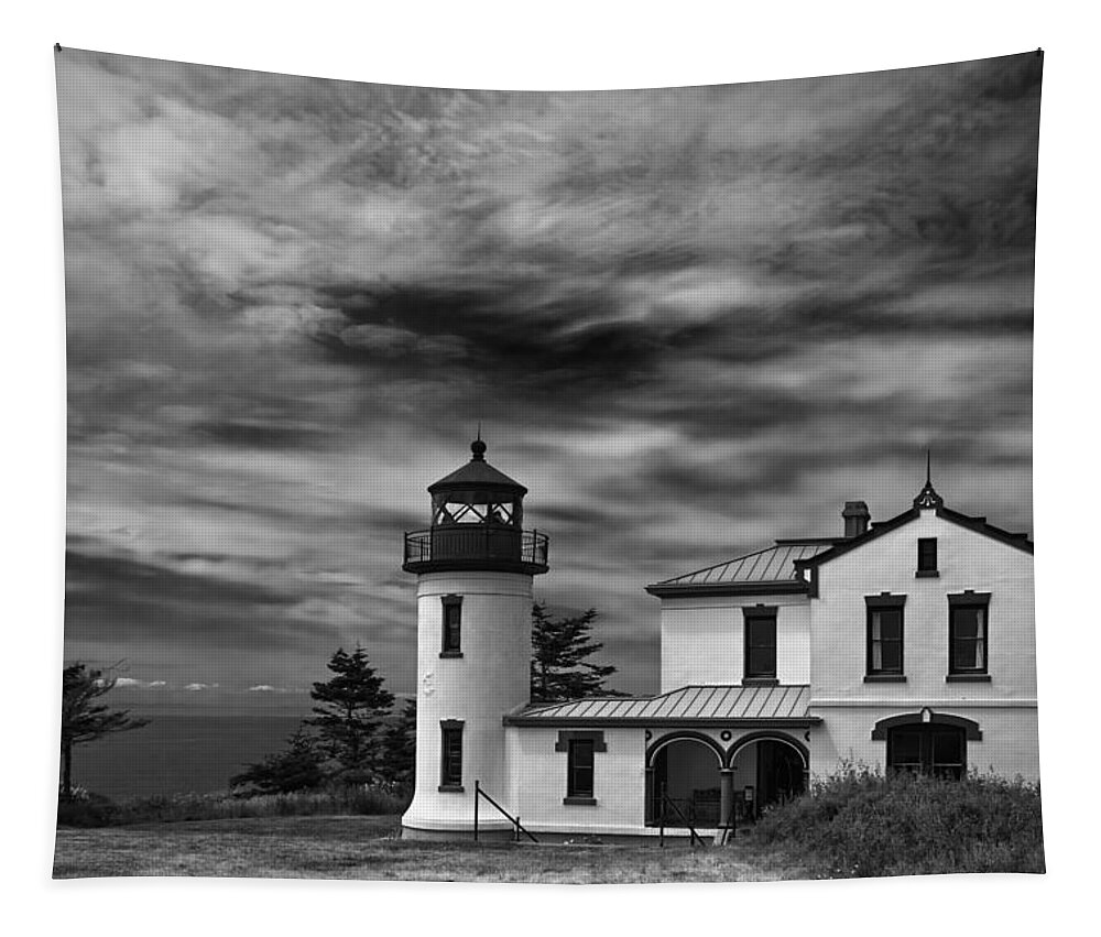 Joan Carroll Tapestry featuring the photograph Admiralty Head Lighthouse BW by Joan Carroll