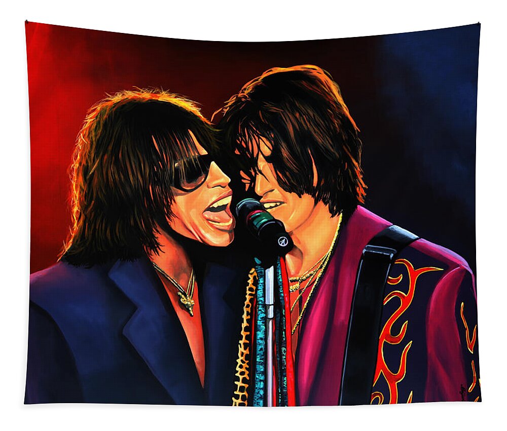 Steven Tyler Tapestry featuring the painting Aerosmith Toxic Twins Painting by Paul Meijering