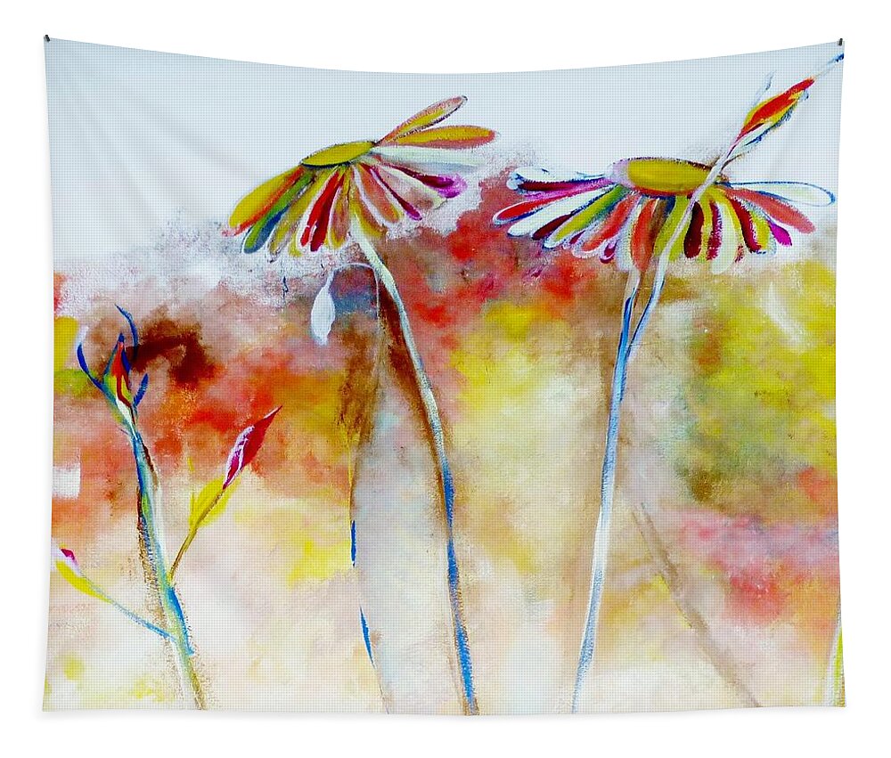 Colorful Tapestry featuring the painting African Daisy Abstract by Lisa Kaiser