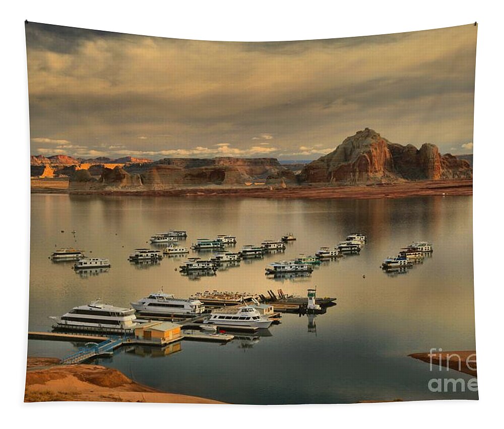 Lake Powell Panorama Tapestry featuring the photograph Afternoon At The Wahweap Marina by Adam Jewell