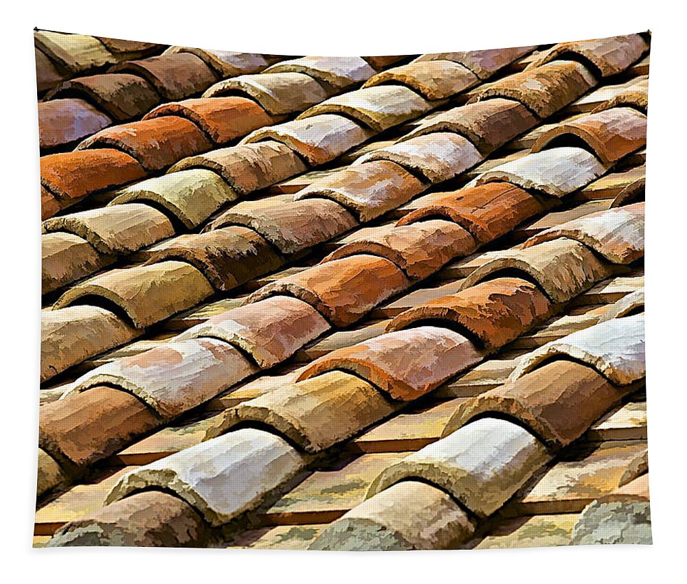 Abstract Tapestry featuring the photograph Aged Terracotta Roof Tiles by David Letts