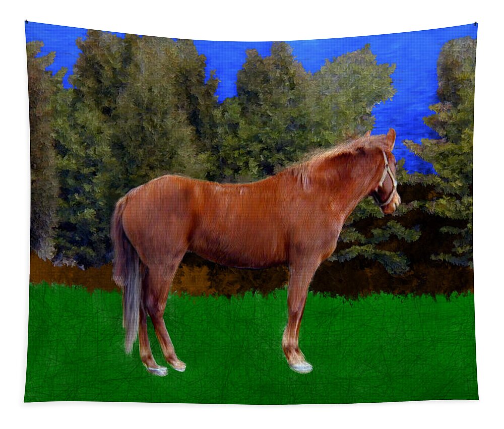 Horse Tapestry featuring the painting All Alone in a Field by Bruce Nutting