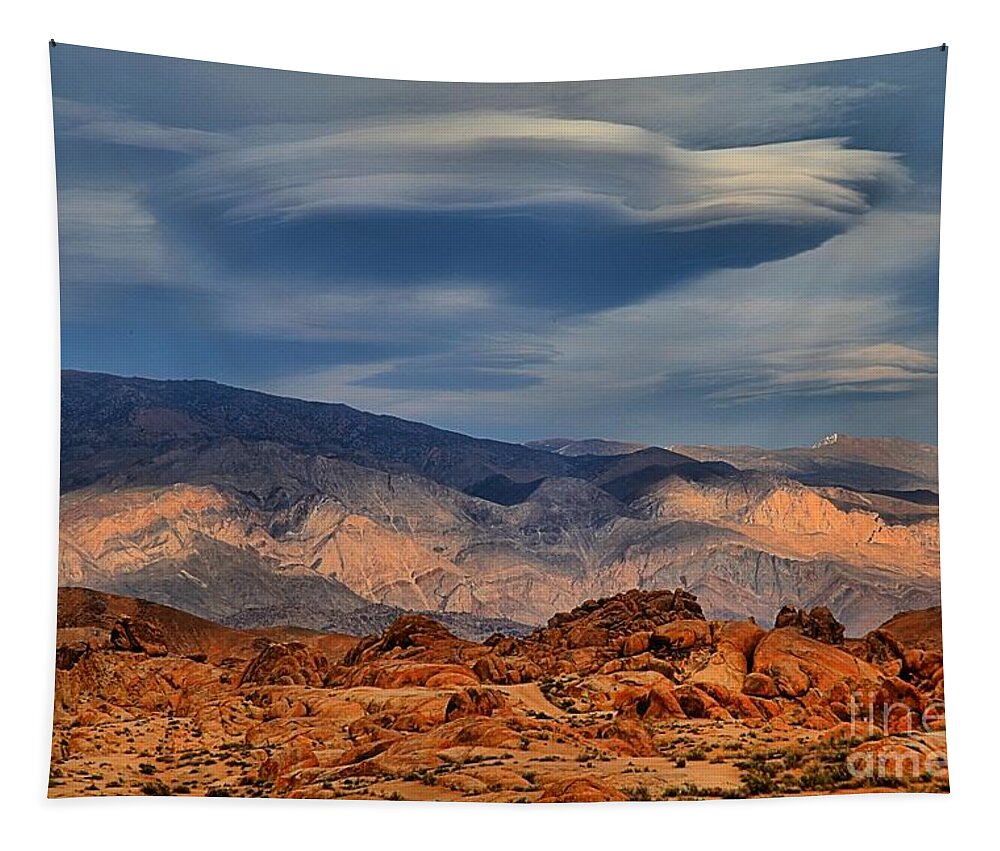 Lenticular Clouds Tapestry featuring the photograph Alabama Hills Lenticular Clouds by Adam Jewell