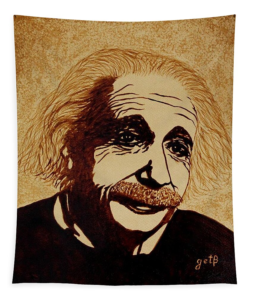 Albert Einstein Coffee Painting On Paper Tapestry featuring the painting Albert Einstein Original Coffee Painting by Georgeta Blanaru