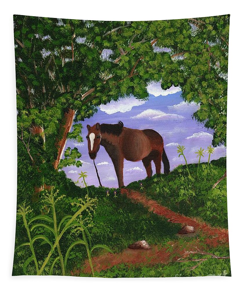Landscape Tapestry featuring the painting All Alone by Laura Forde