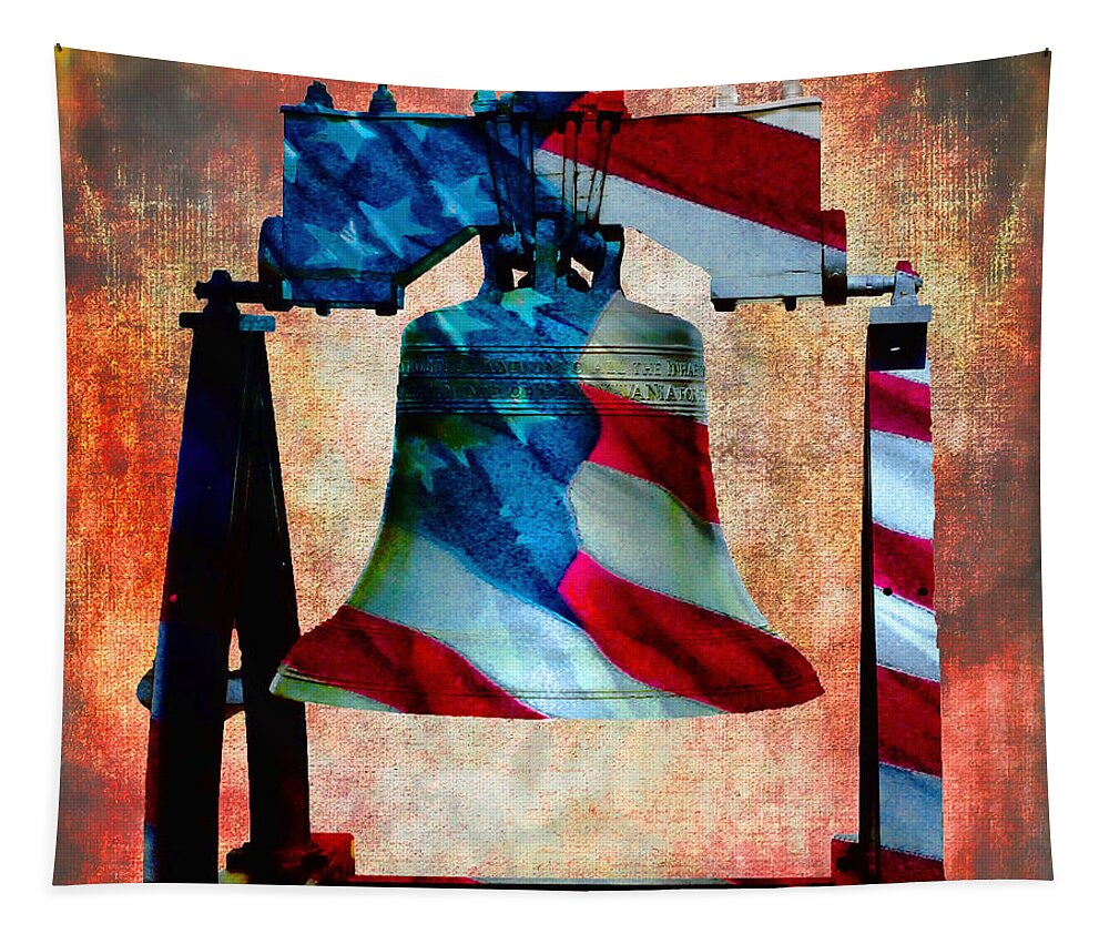 Liberty Bell Tapestry featuring the mixed media Liberty Bell Art Smooth All American Series by Lesa Fine