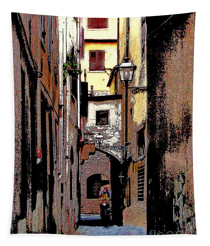 Florence Tapestry featuring the digital art Alley in Florence 2 Digitized by Jennie Breeze