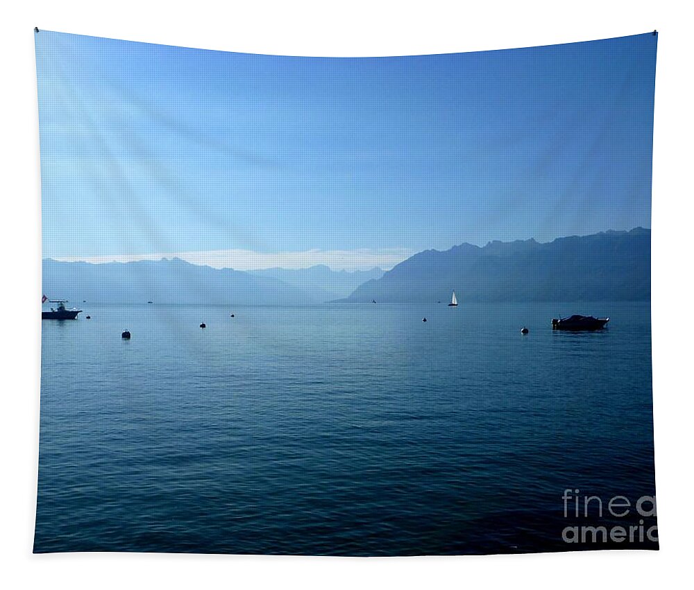 Photography Tapestry featuring the photograph Alps and Leman Lake by Cristina Stefan