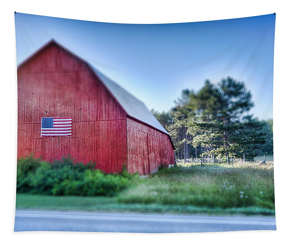 Michigan Tapestry featuring the photograph American Barn by Sebastian Musial