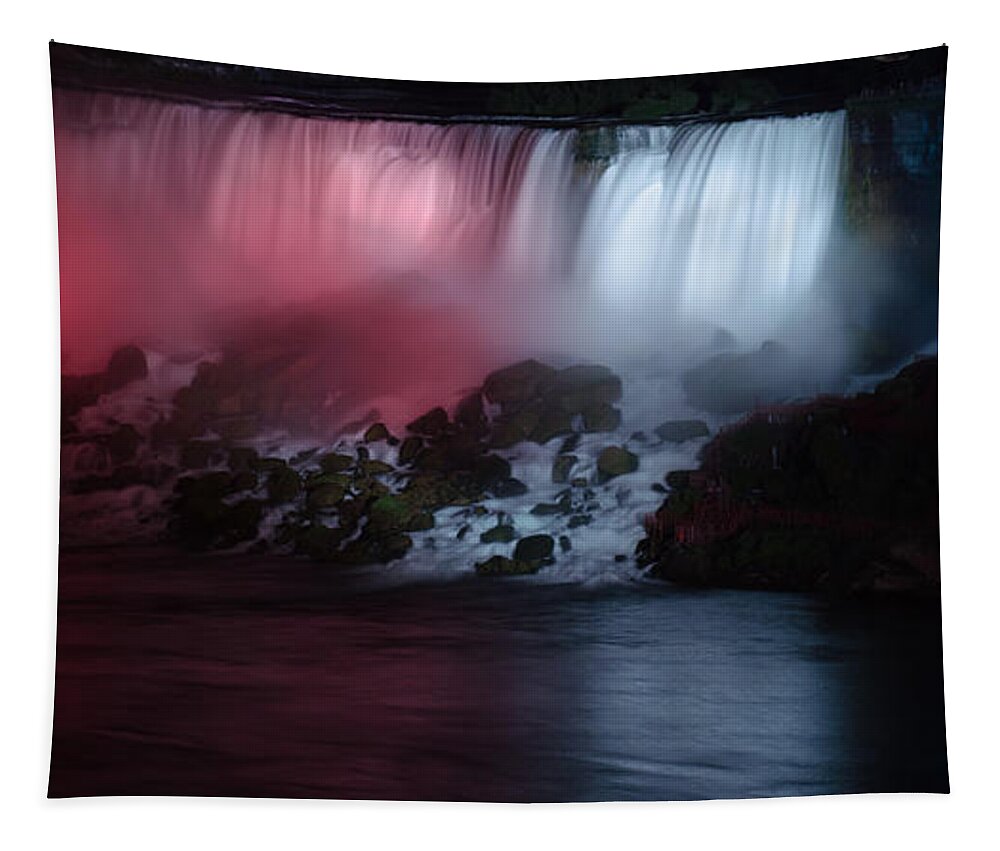 American Falls Tapestry featuring the photograph American Falls Lit up at Night by Crystal Wightman