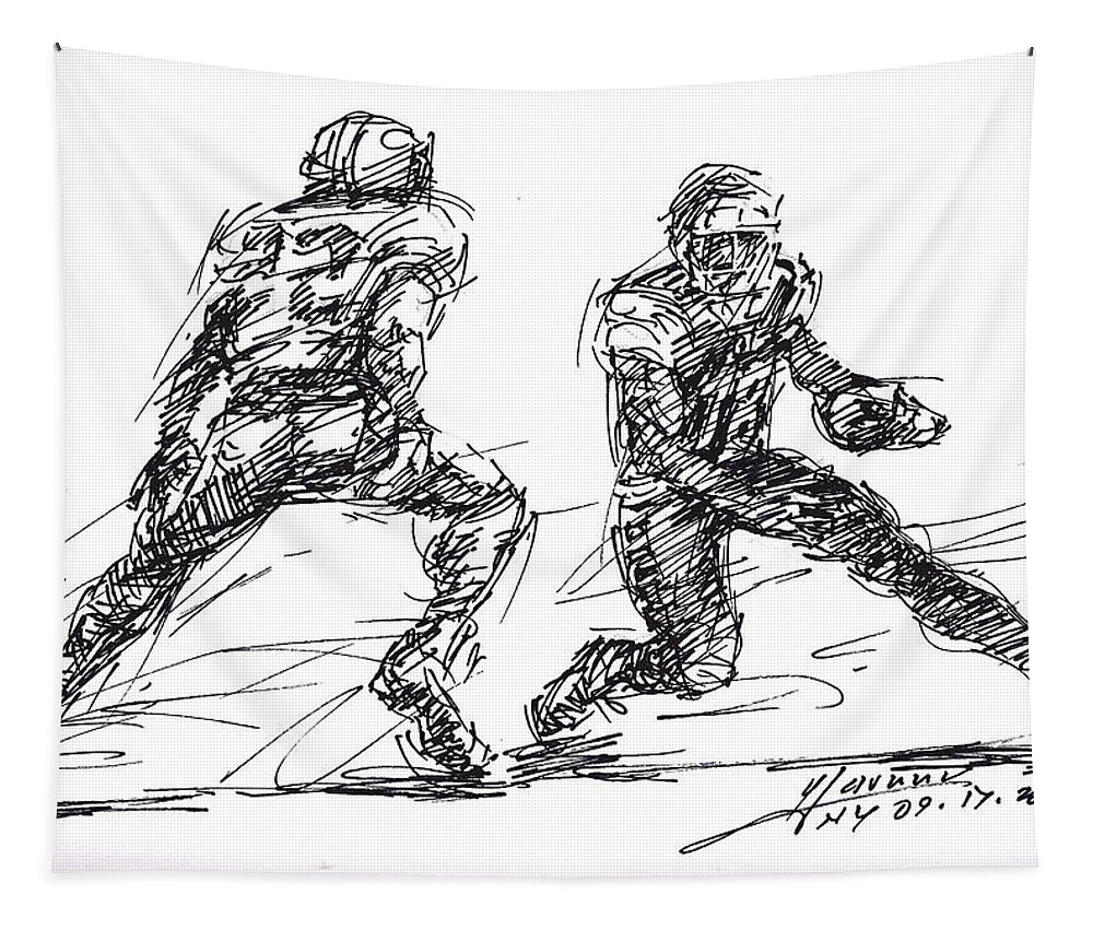 American Football Tapestry featuring the drawing American Football 3 by Ylli Haruni