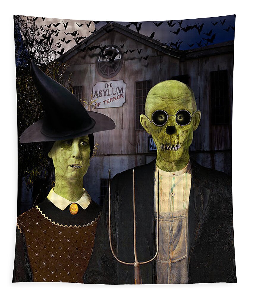 American Gothic Tapestry featuring the digital art American Gothic Halloween by Gravityx9 Designs
