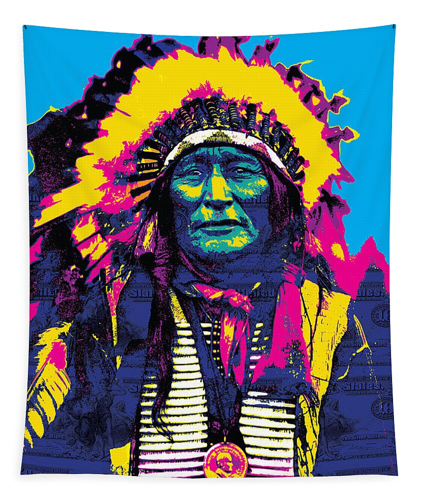 Gary Tapestry featuring the digital art American Indian Chief by Gary Grayson