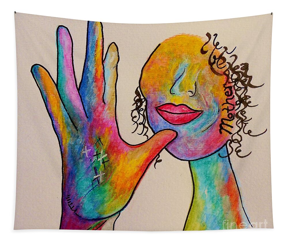 Watercolor Tapestry featuring the painting American Sign Language . . . MOTHER by Eloise Schneider Mote