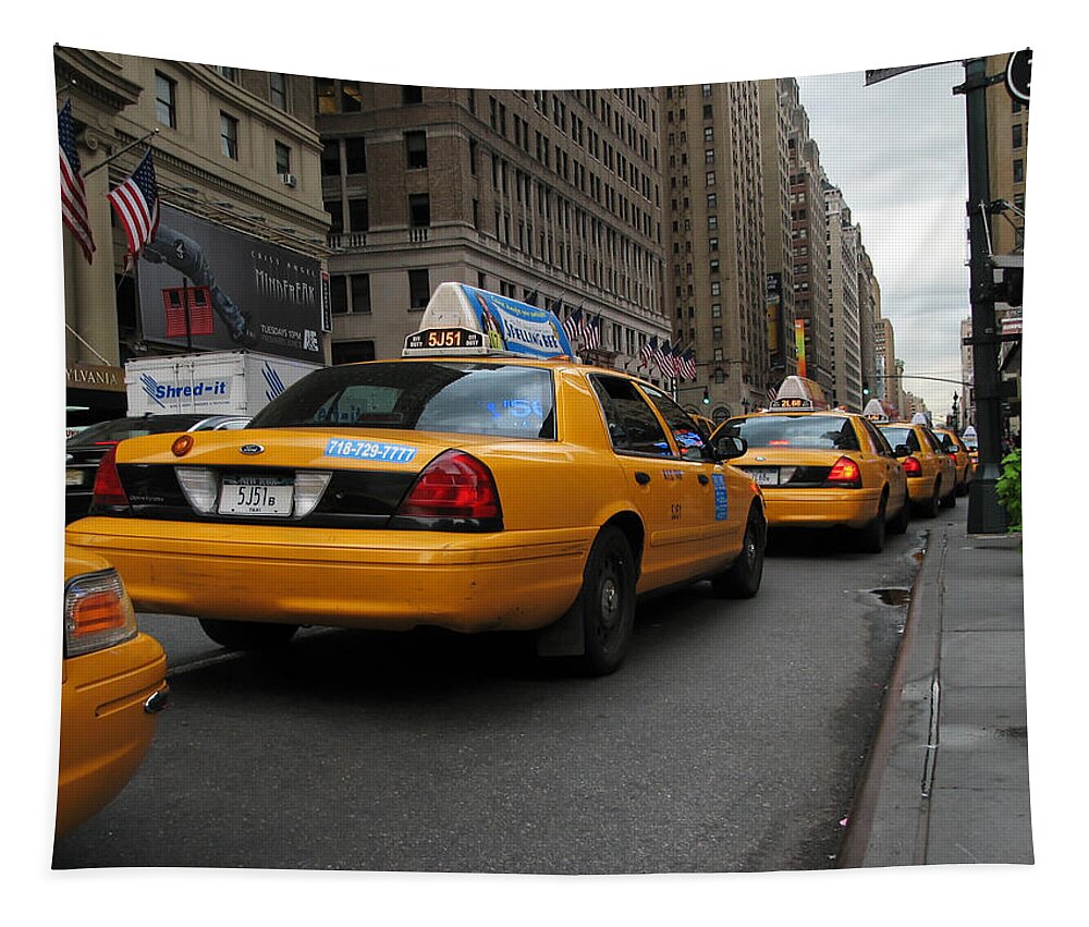 New York City Tapestry featuring the photograph An Endless Supply of Cabs -- Taxis in New York City by Darin Volpe